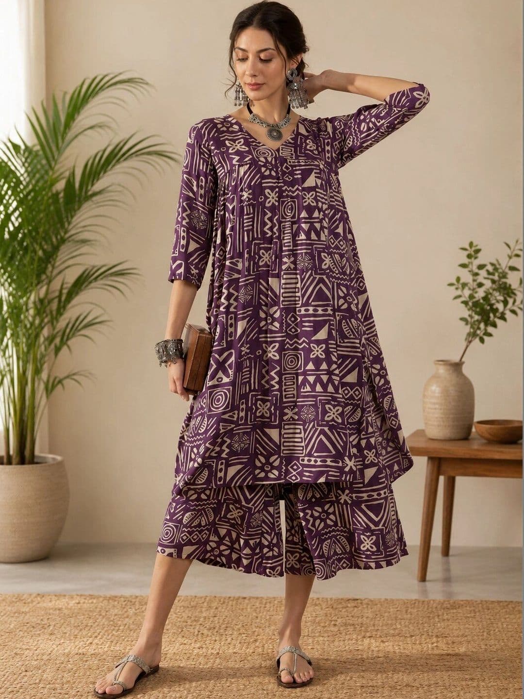 UGMAZ Women Floral Printed Angrakha Kurta with Palazzos - view 1