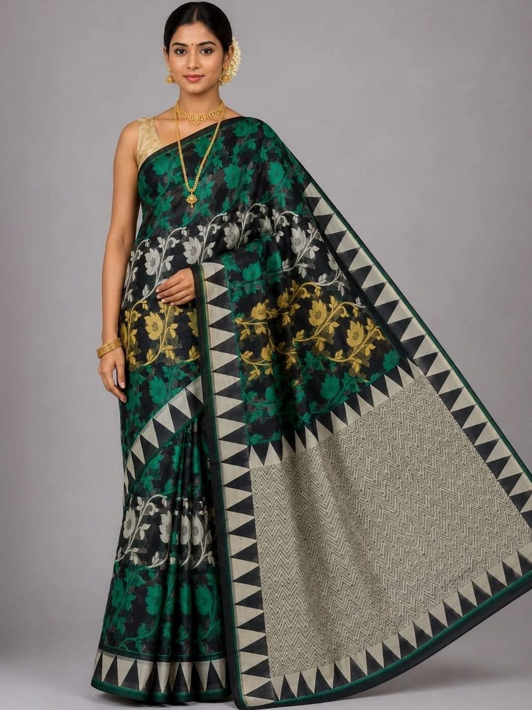 Fashioneta Drapes Floral Art Silk Saree - view 1