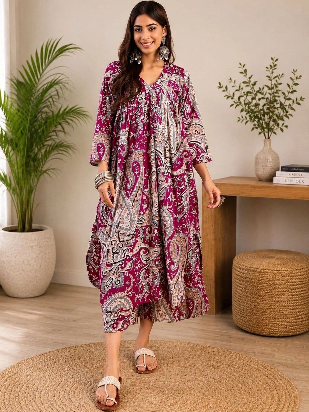 UGMAZ Women Floral Printed Angrakha Kurta with Palazzos - view 1