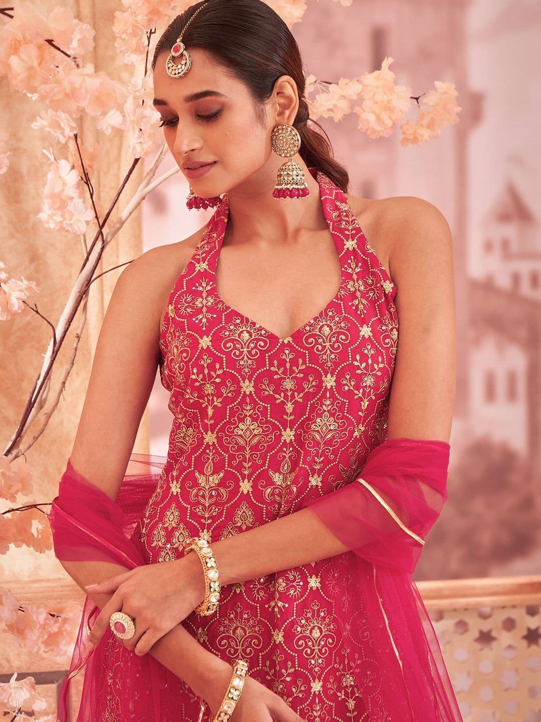 Anouk Women Ethnic Motifs Embroidered Regular Thread Work Kurta with Palazzos & Dupatta - view 1