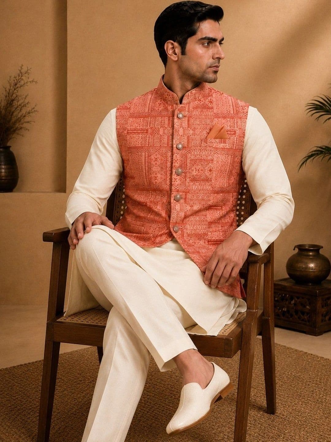 TRENDS OF ETHNIC Printed Mandarin Collared Nehru Jackets - view 1