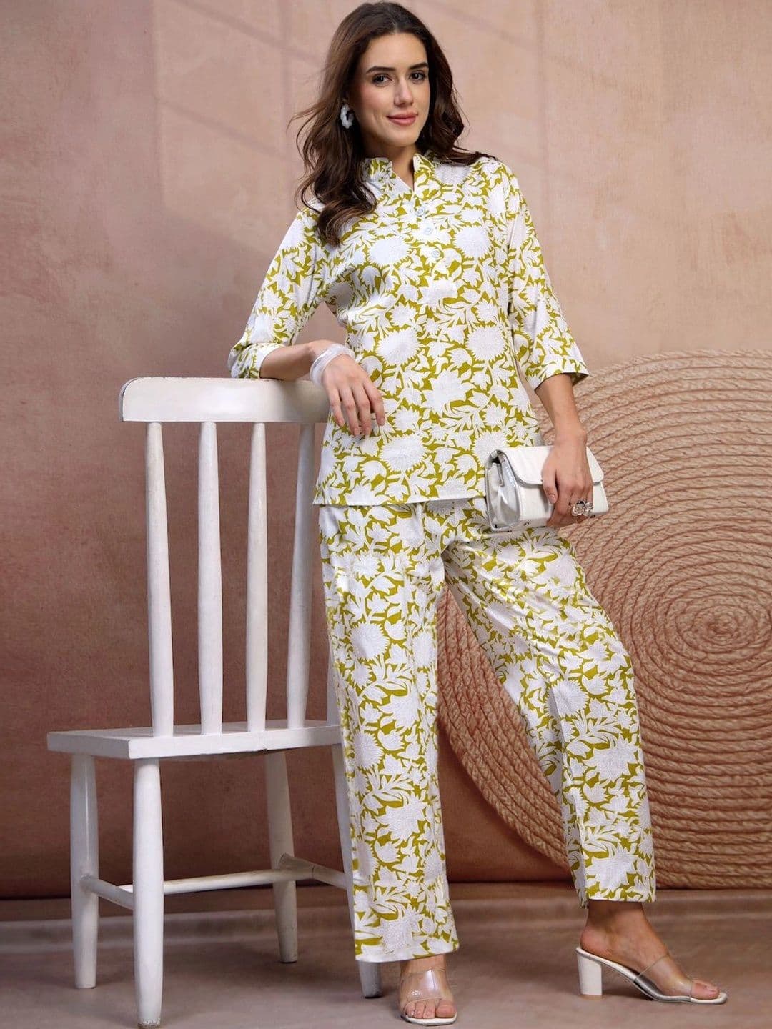 FABINALIV Floral Printed Top with Trousers - view 1