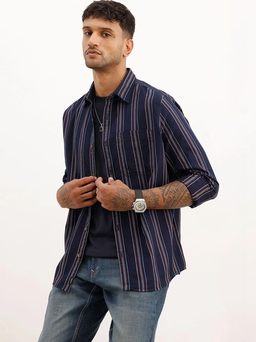 WROGN Men Slim Fit Multi Stripes Striped Casual Shirt - view 1