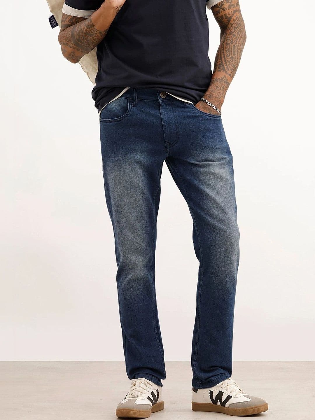 WROGN Men Slim Fit High-Rise Low Distress Heavy Fade Stretchable Jeans - view 1