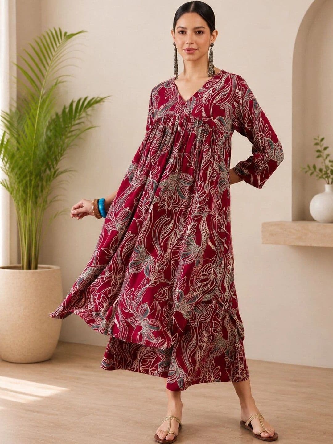 UGMAZ Women Floral Printed Angrakha Kurta with Palazzos - view 1