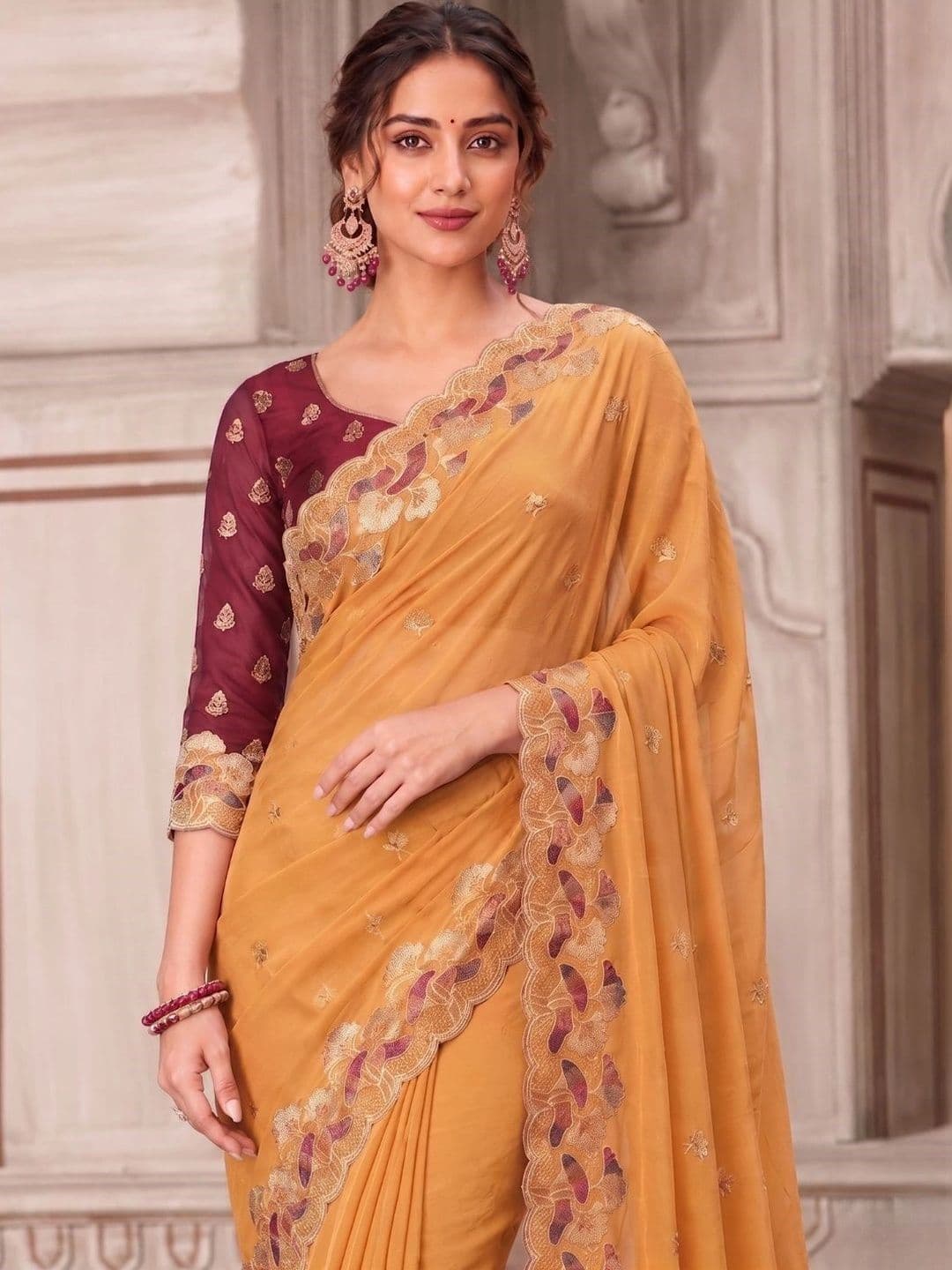 Bollytrend Embellished Zari Poly Georgette Heavy Work Bhagalpuri Saree - view 1