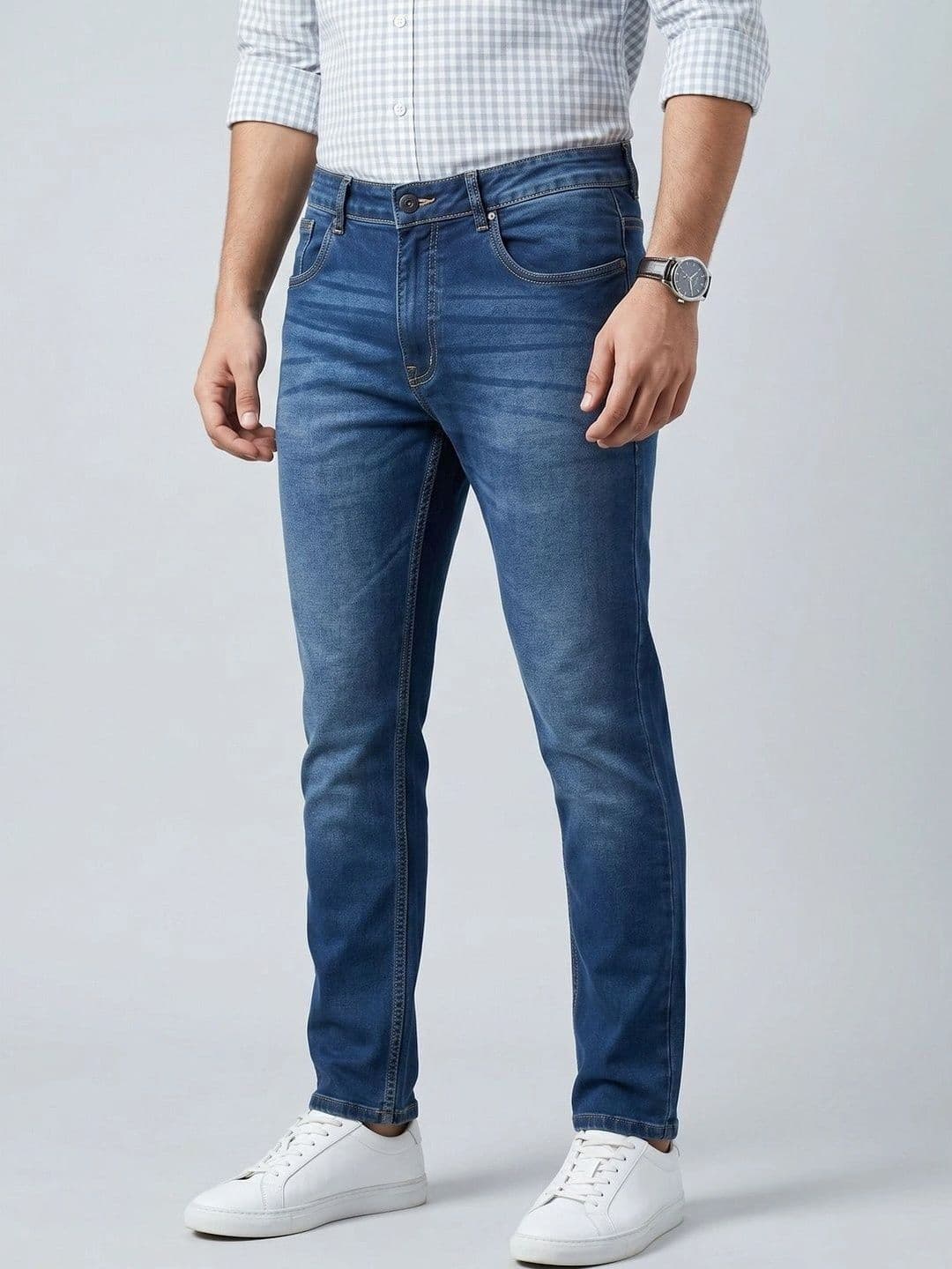 U.S. PITCHERS Men Narrow Slim Fit Low-Rise Light Fade Stretchable Jeans - view 1