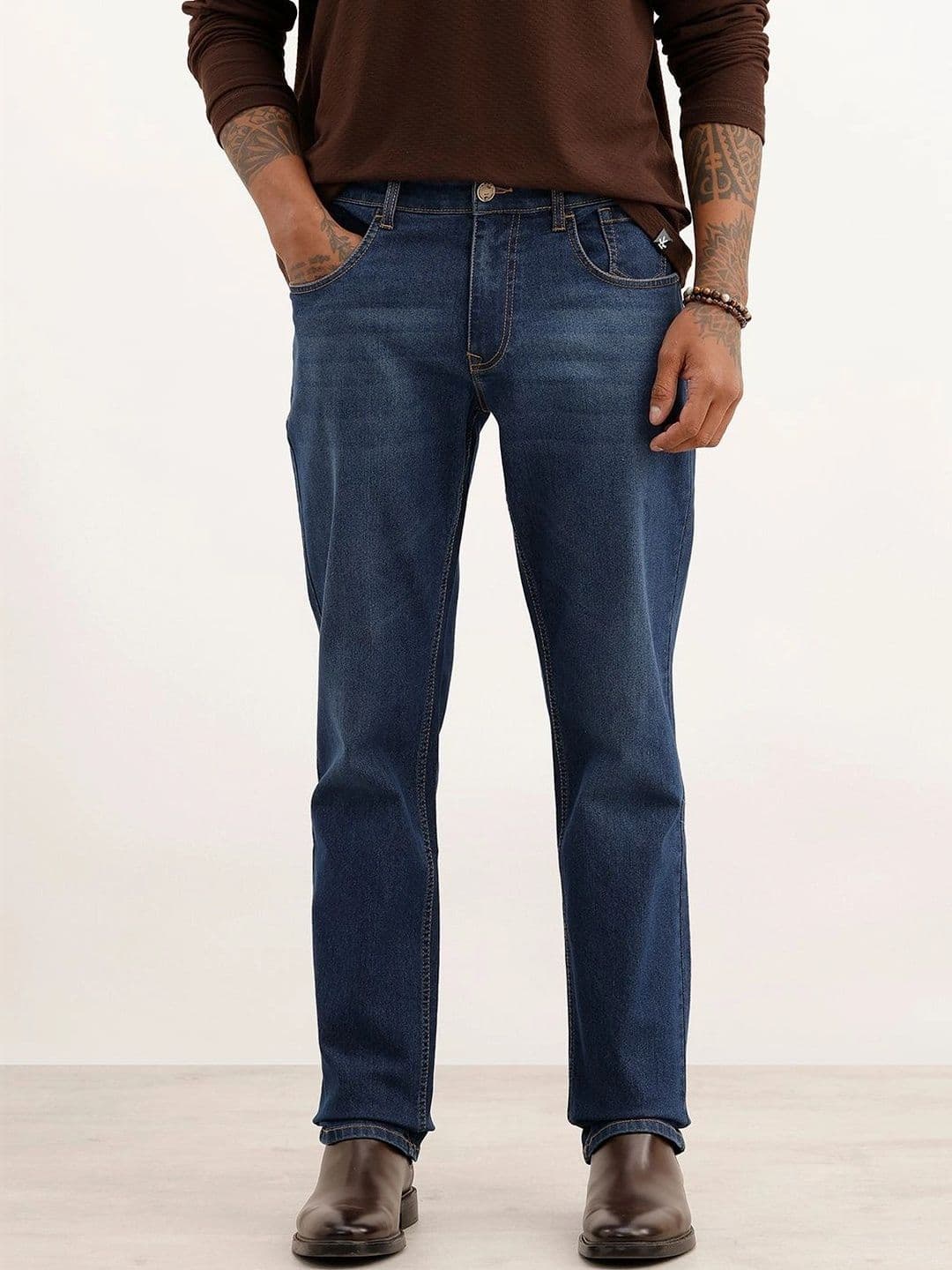WROGN Men Straight Fit High-Rise Light Fade Stretchable Jeans - view 1