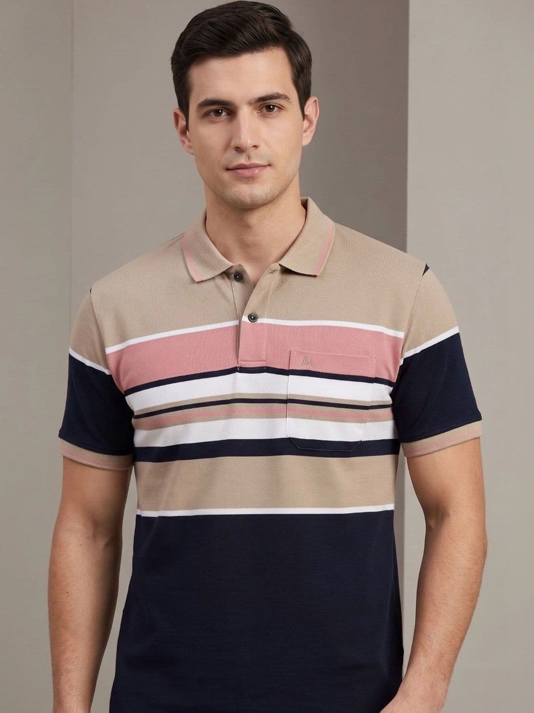 MALER Men Striped Polo Collar Pockets T-shirt - view 1