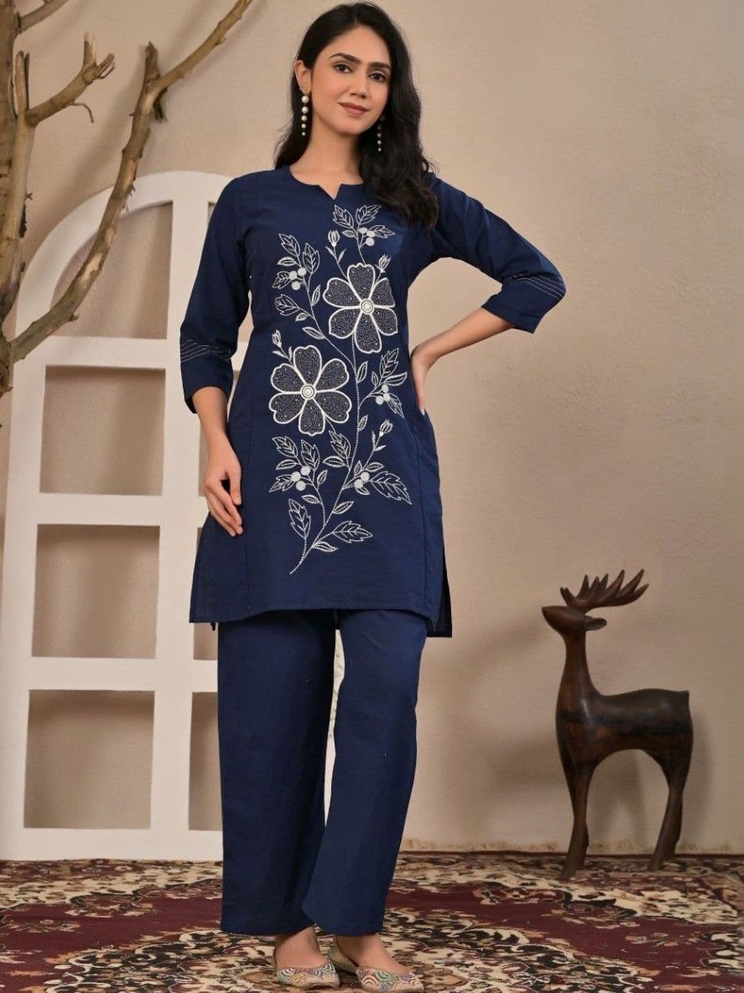 Yashee Cotton Embroidered Tunic with Palazzos Co Ords - view 1