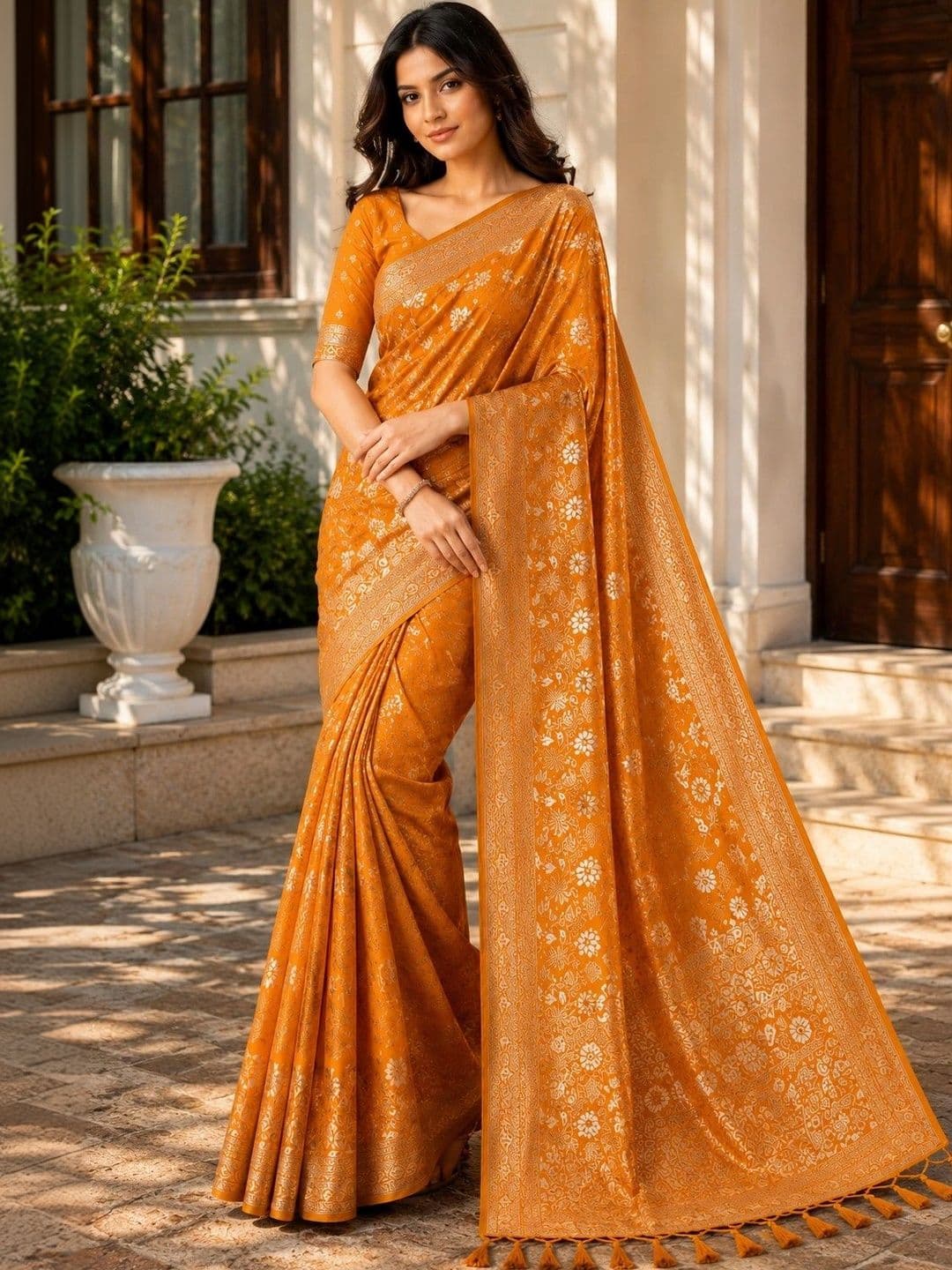 HERE&NOW Woven Design Zari Poly Crepe Designer Saree - view 1