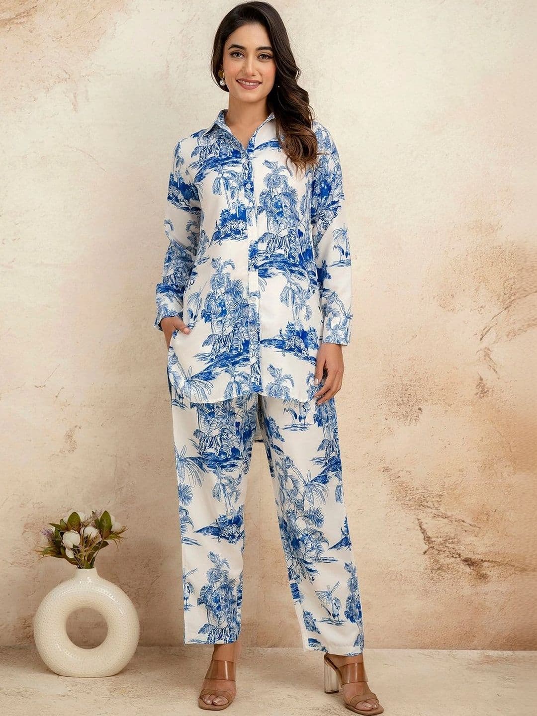 SKYLEE Tropical Printed Shirt with Trousers - view 1
