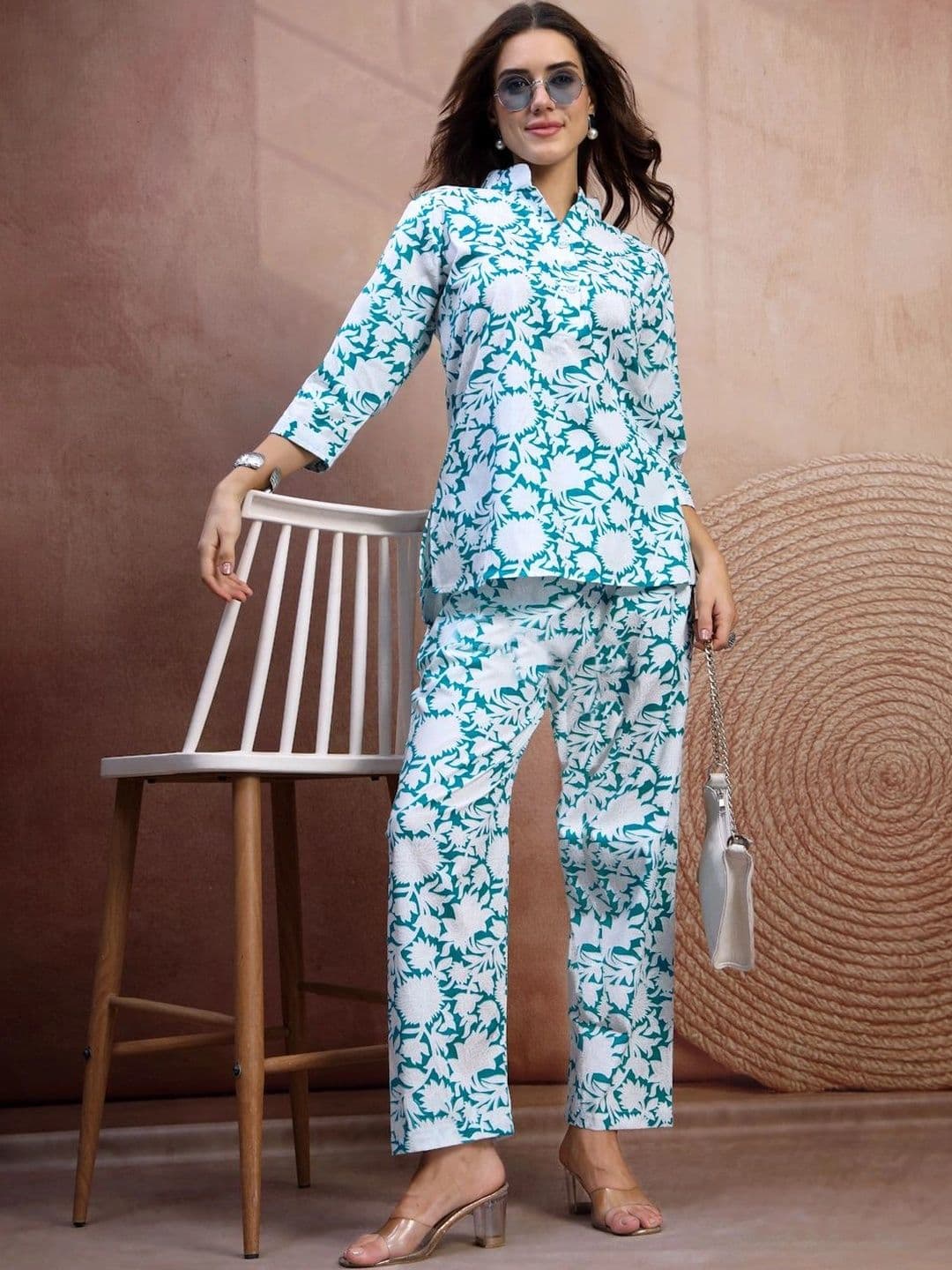 FABINALIV Floral Printed Top with Trousers - view 1