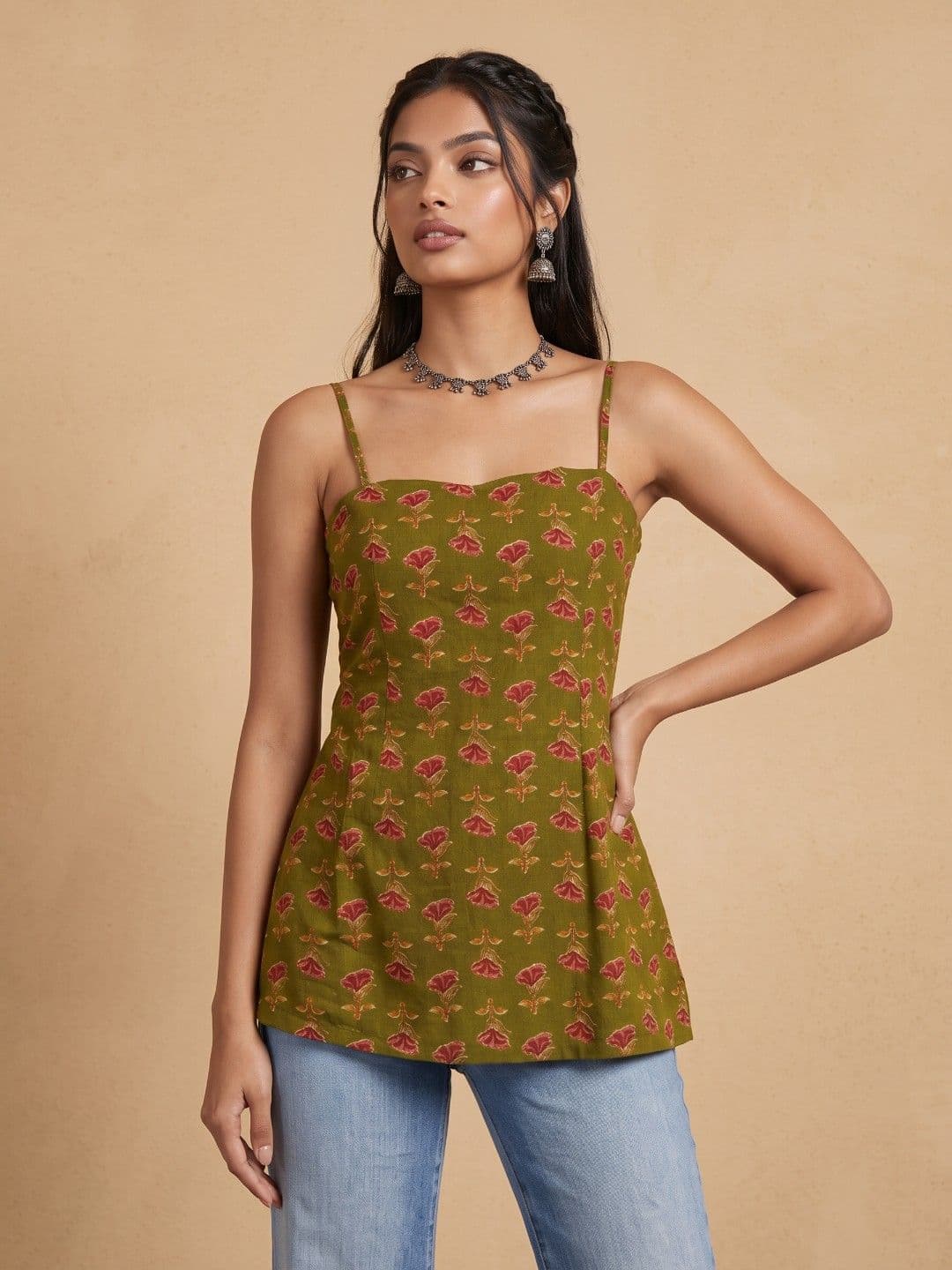 fusion by glitchez Floral Printed Shoulder Straps Kurti - view 1