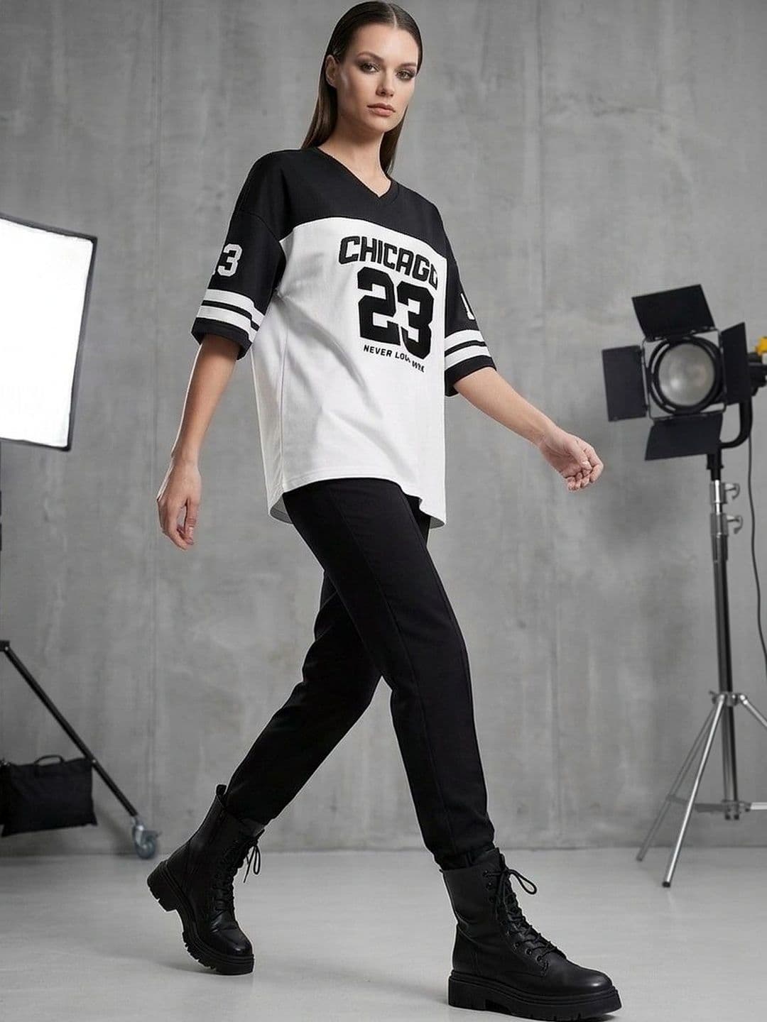 Bounce Back Apparels Women Typography Colourblocked V-Neck T-shirt - view 1