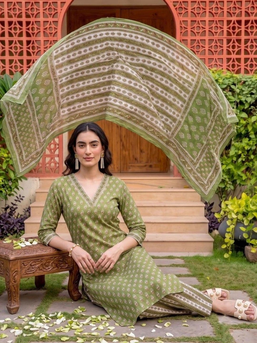 Anouk Women Ethnic Motifs Printed Regular Pure Cotton Kurta with Trousers & With Dupatta - view 1