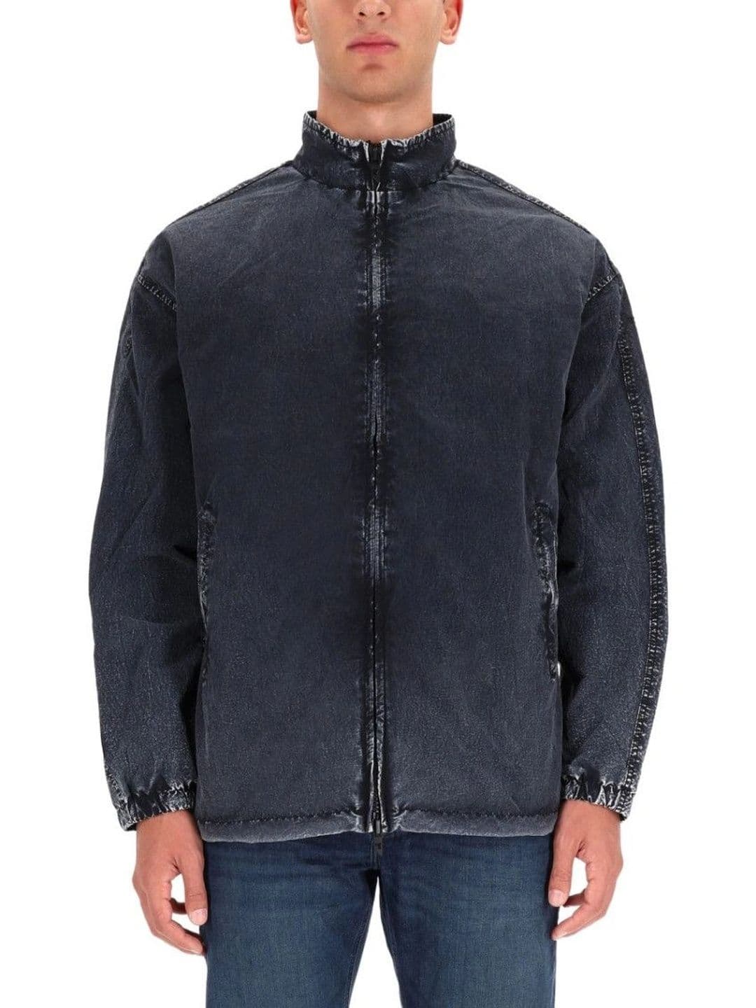 DIESEL Grey Solid Mandarin Collar Jacket - view 1