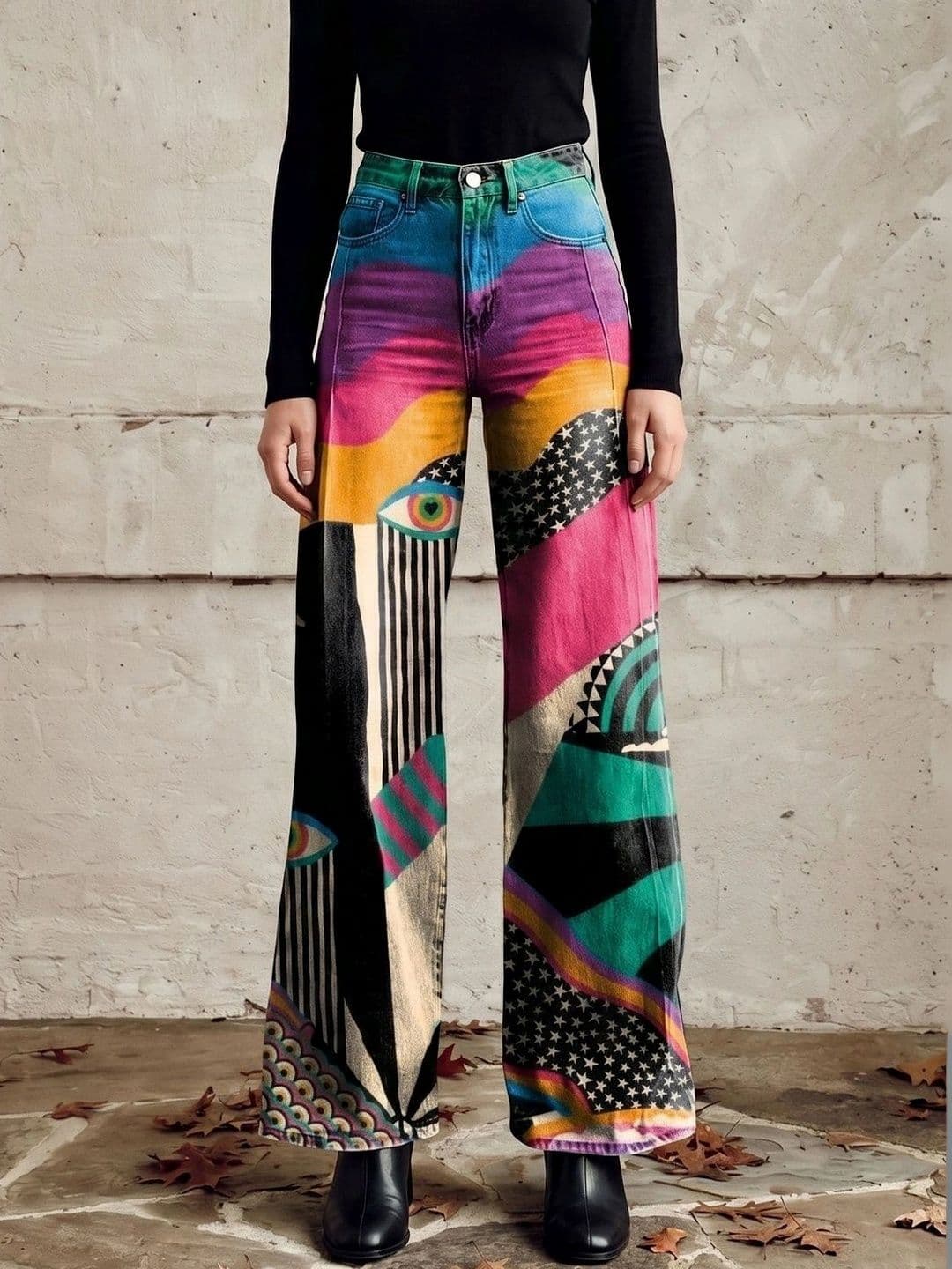 StyleCast x Revolte Women Wide Leg Mid-Rise Heavy Fade Printed Jeans - view 1