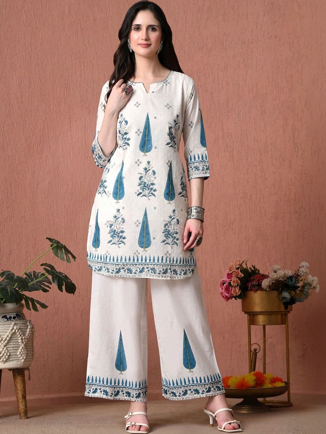 Sangria Cotton Printed Tunic with Palazzos - view 1