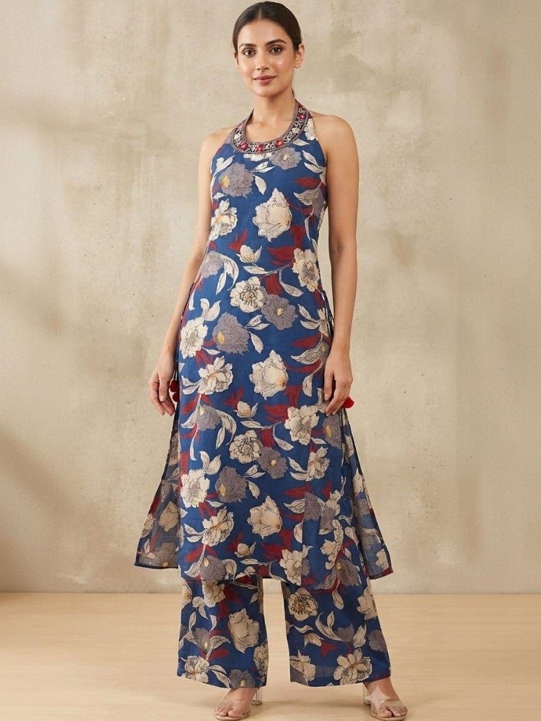 Sangria Women Floral Printed Regular Pure Cotton Kurta with Palazzos - view 1