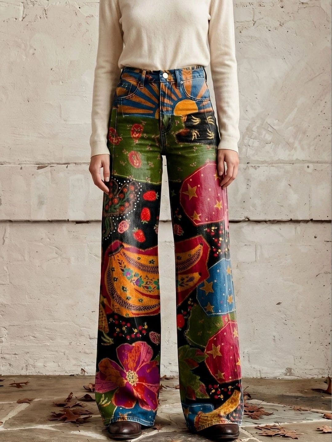 StyleCast x Revolte Women Wide Leg Mid-Rise Heavy Fade Printed Jeans - view 1