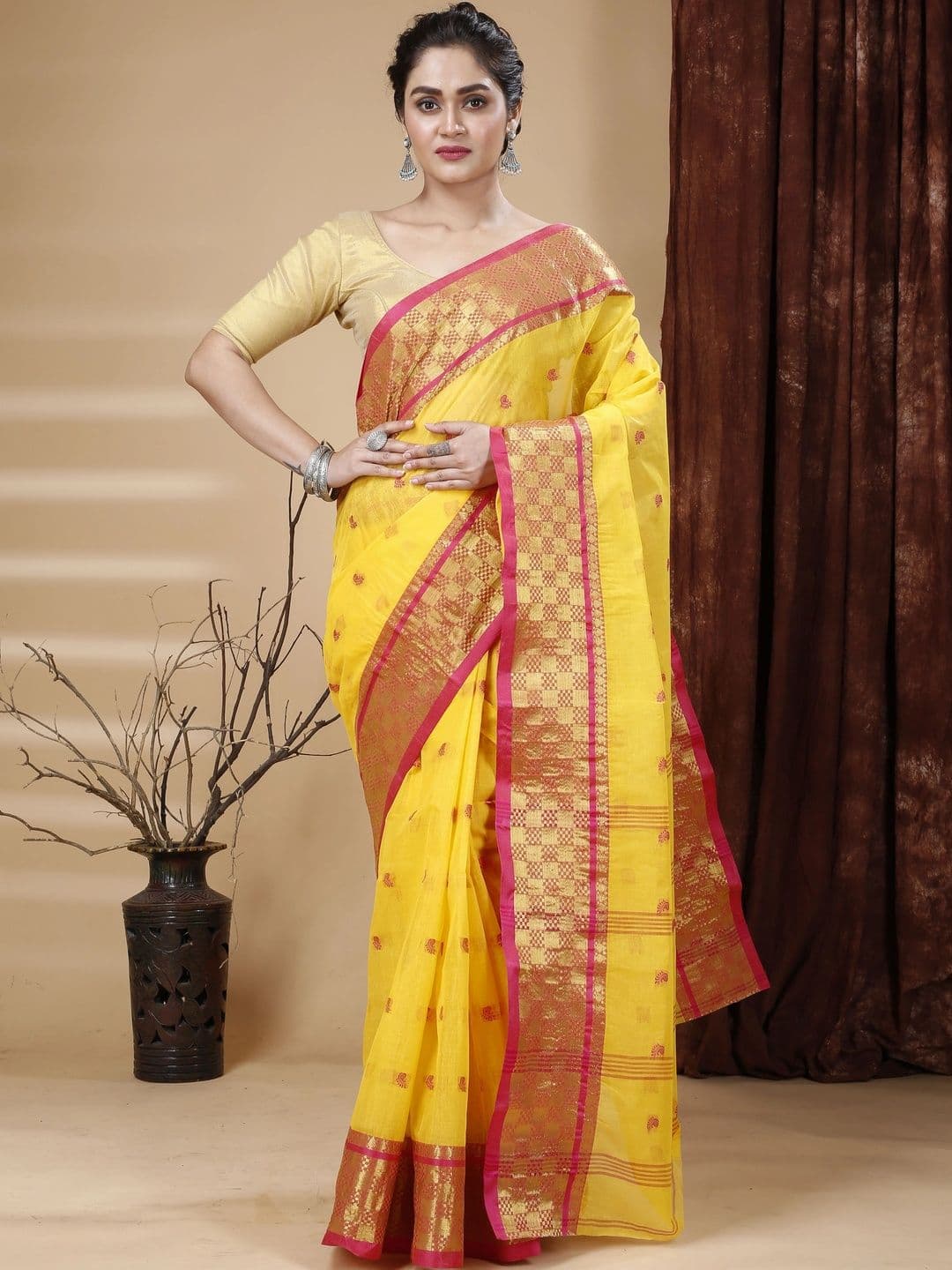 KALINI Woven Design Zari Pure Cotton Taant Saree - view 1