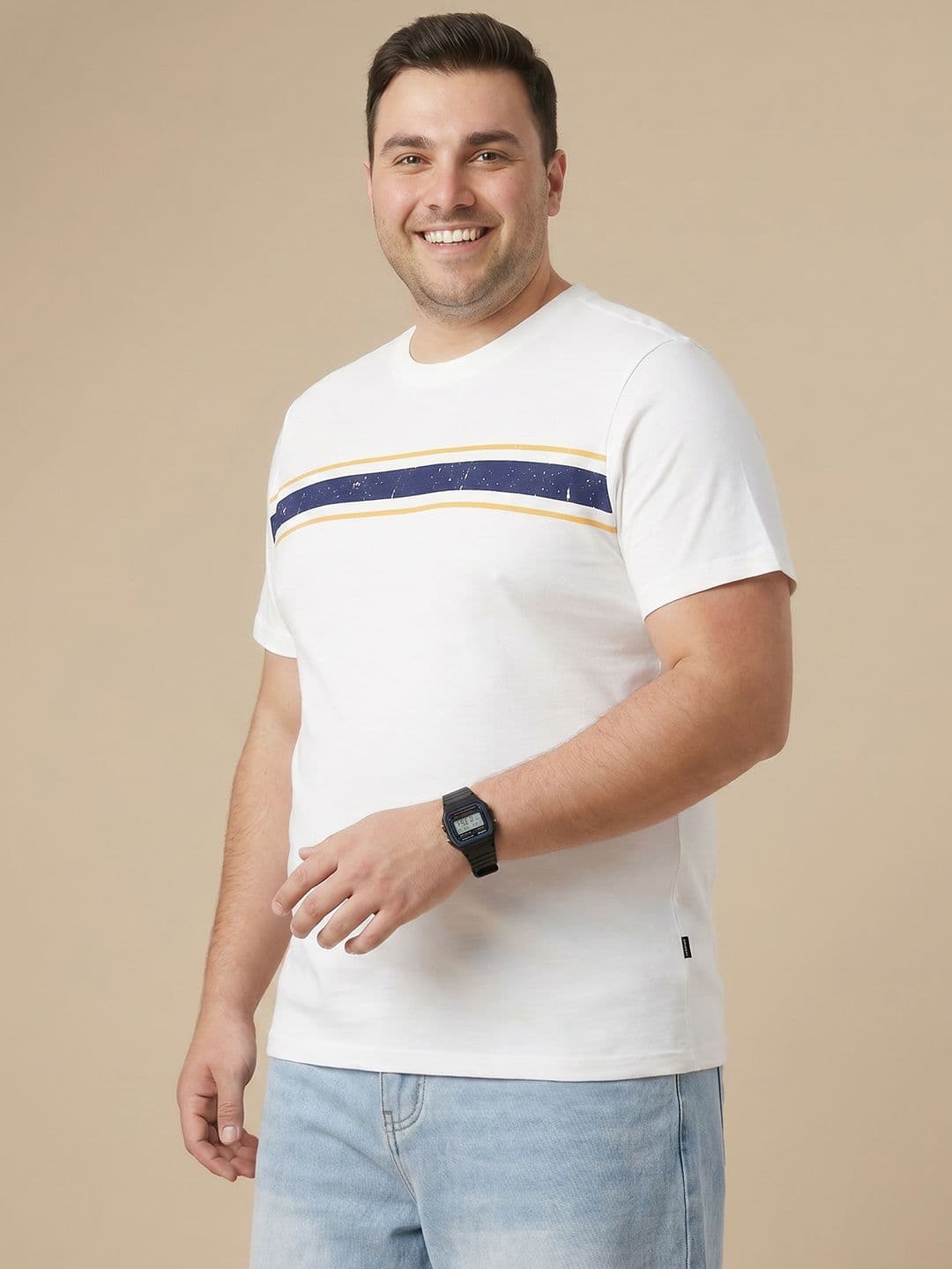 Sztori Plus Size Striped Pure Cotton T-shirt - view 1