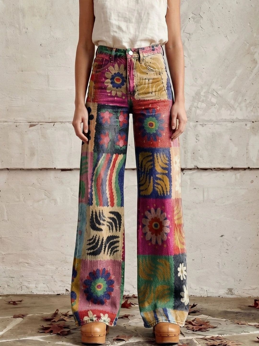StyleCast x Revolte Women Wide Leg Mid-Rise Heavy Fade Printed Jeans - view 1