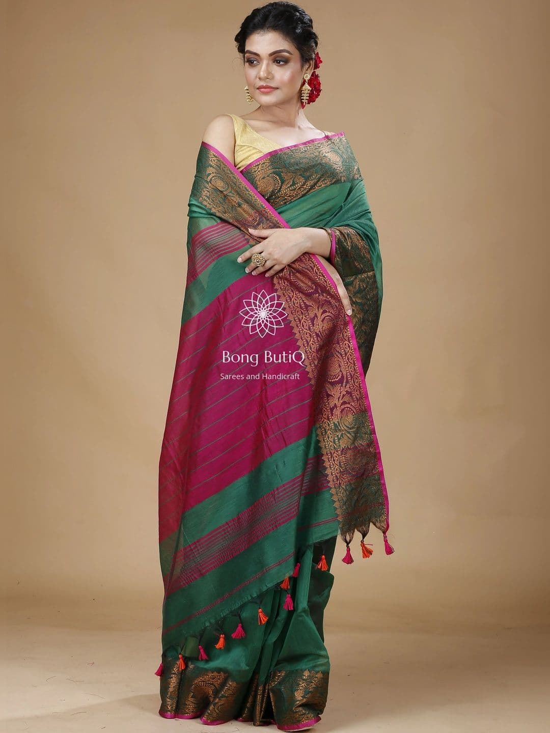 KALINI Striped Zari Silk Cotton Bhagalpuri Saree - view 1