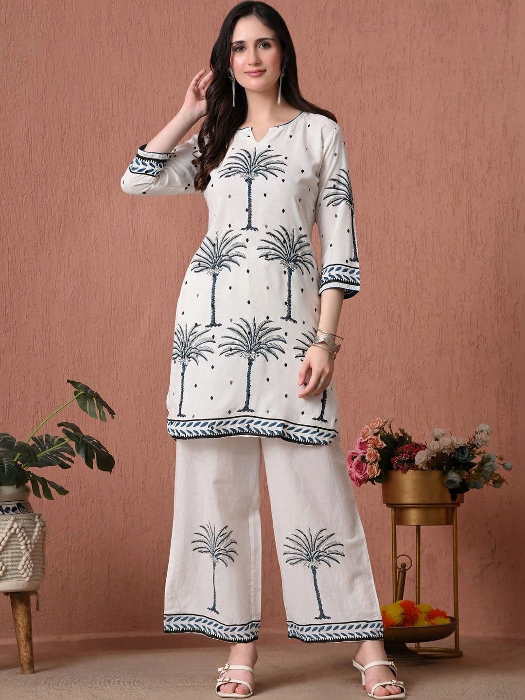 Sangria Cotton Printed Tunic with Palazzos - view 1