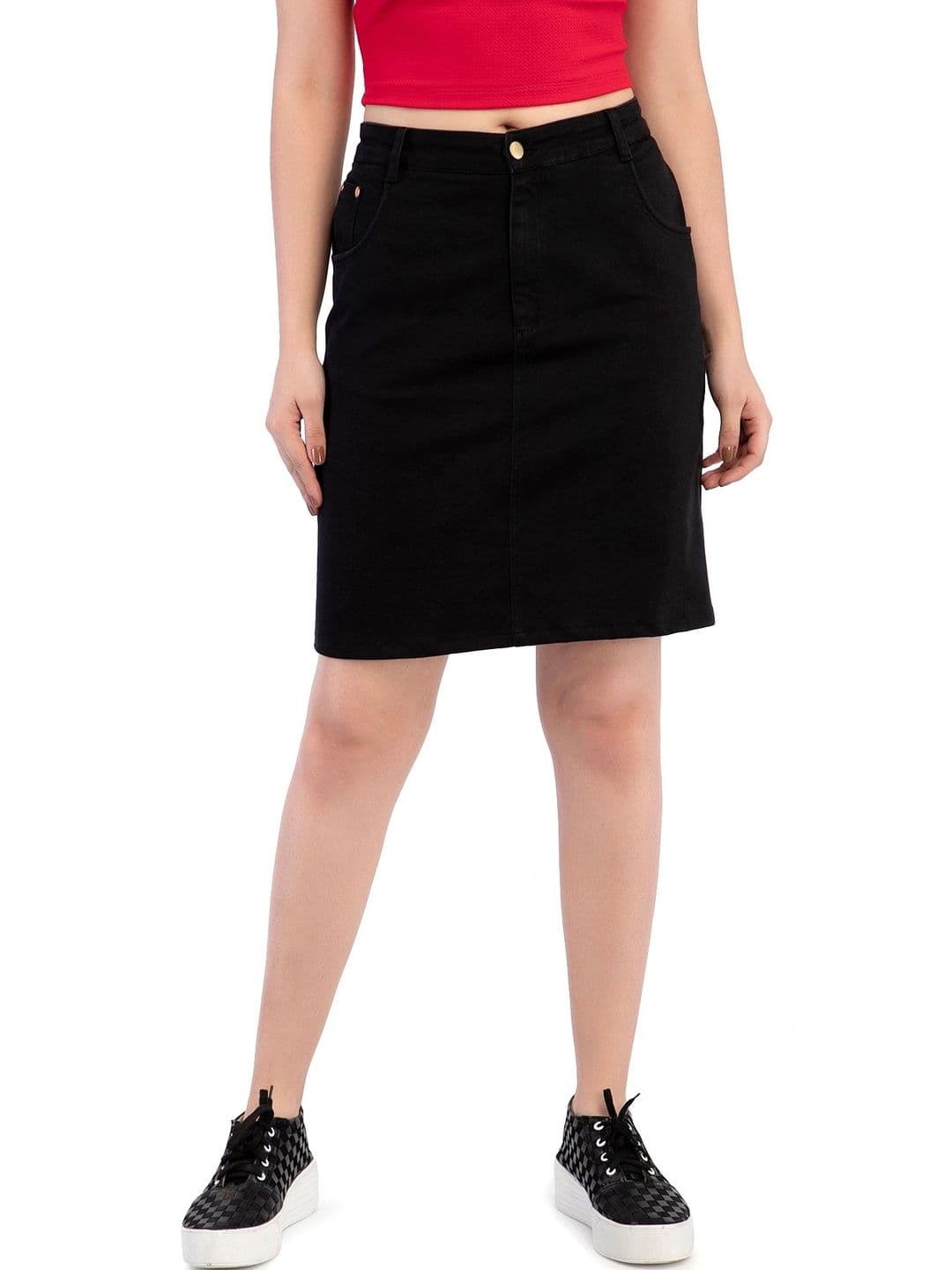 Peptrends Women Denim Knee Length Straight Skirt - view 1