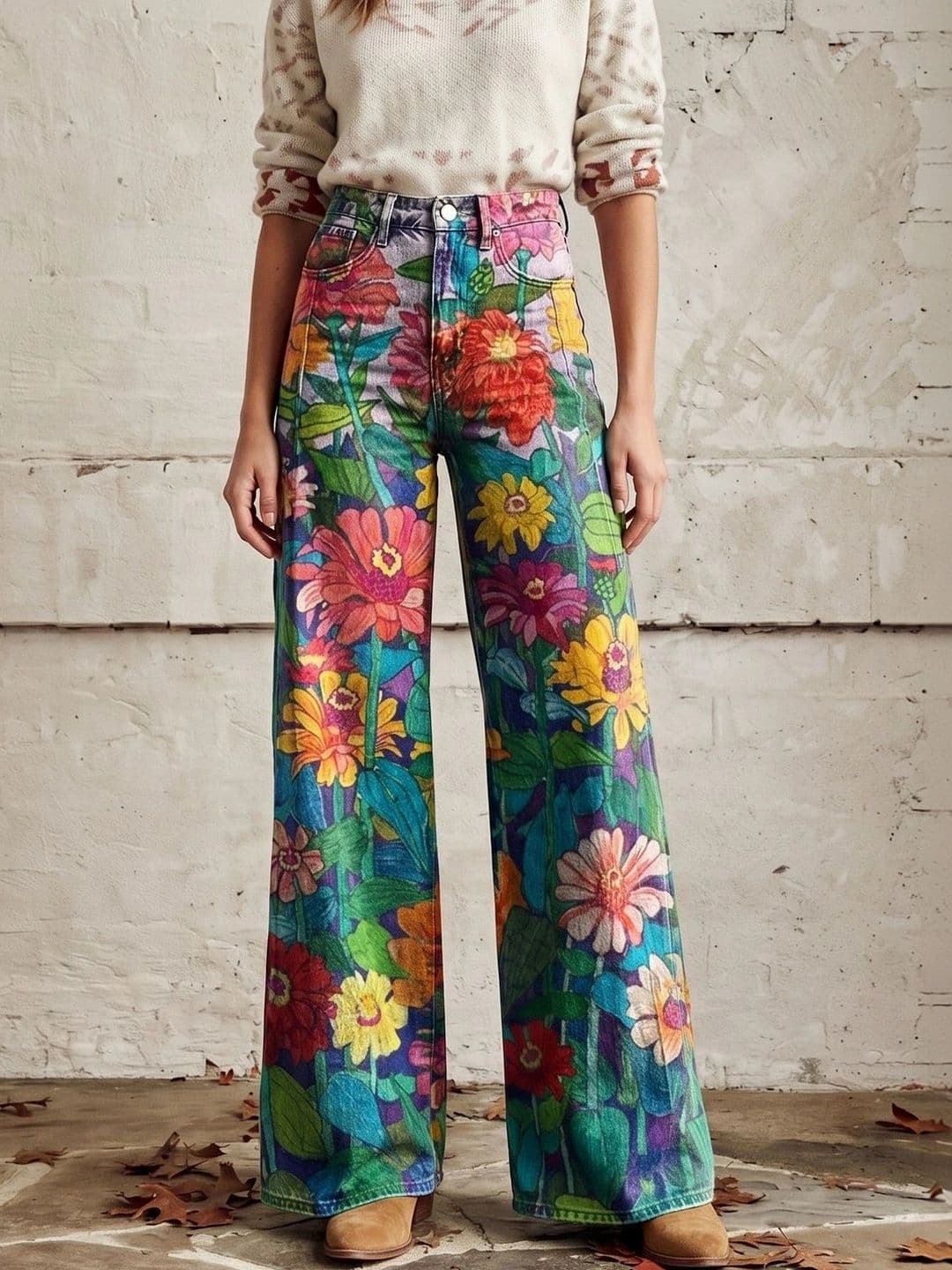 StyleCast x Revolte Women Wide Leg Mid-Rise Heavy Fade Printed Jeans - view 1
