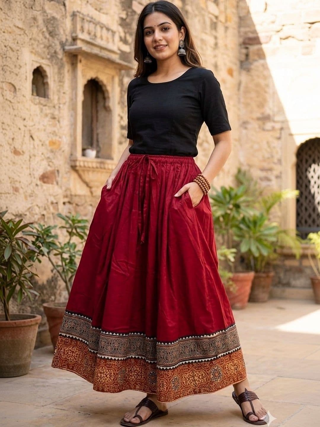 ROBI CHAYA HANDICRAFTS Women Cotton Paisley Maxi Flared Skirt - view 1