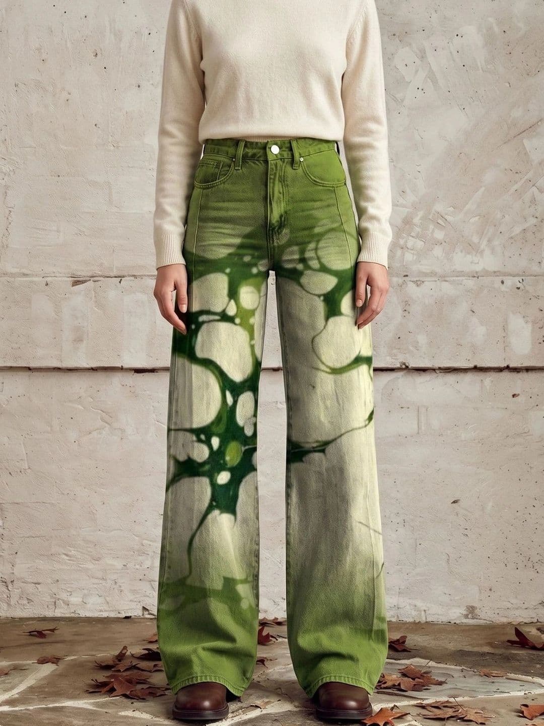 StyleCast x Revolte Women Wide Leg Mid-Rise Heavy Fade Printed Jeans - view 1
