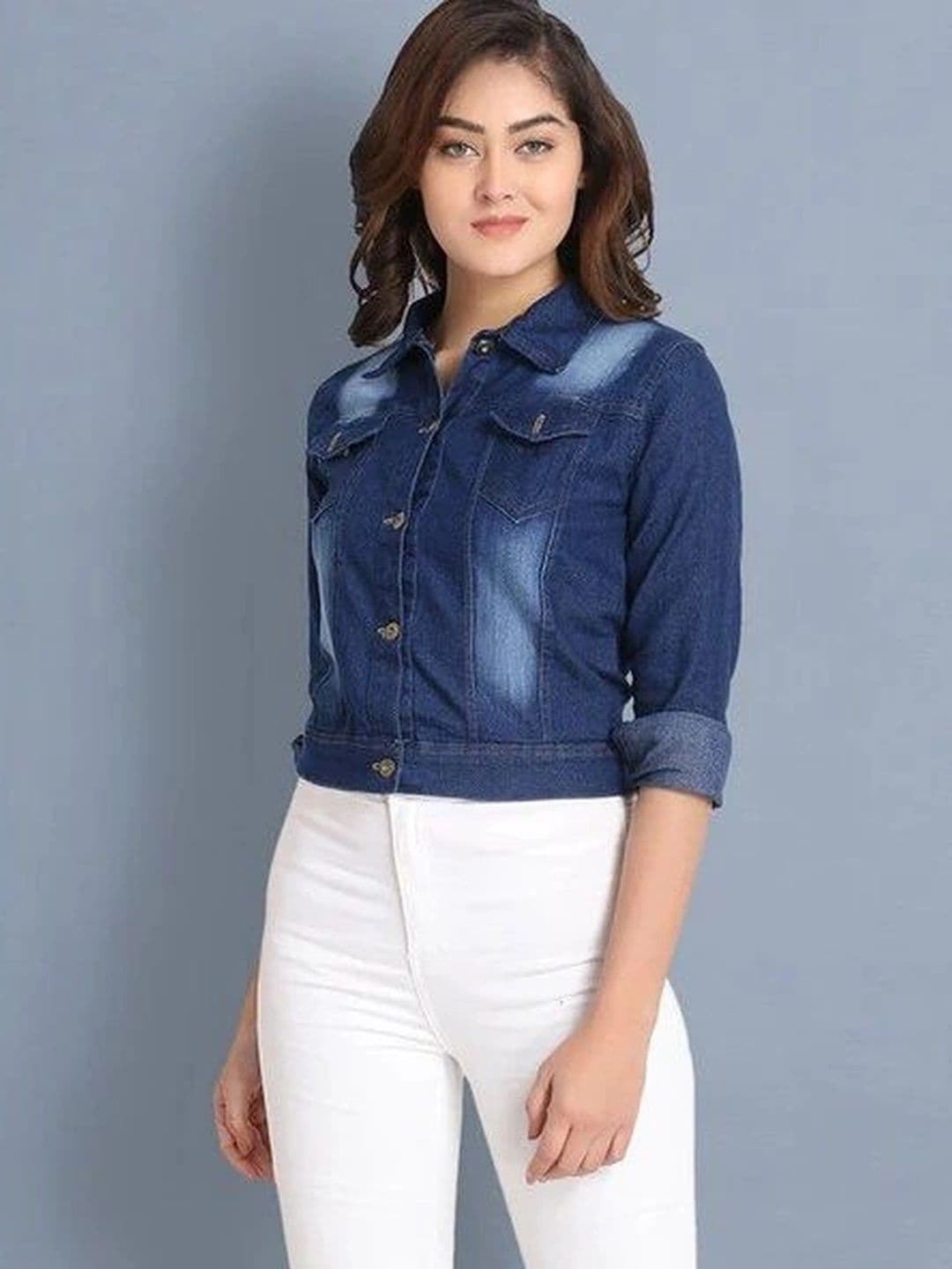 Hrikshika Fashion Women Washed Crop Denim Jacket - view 1