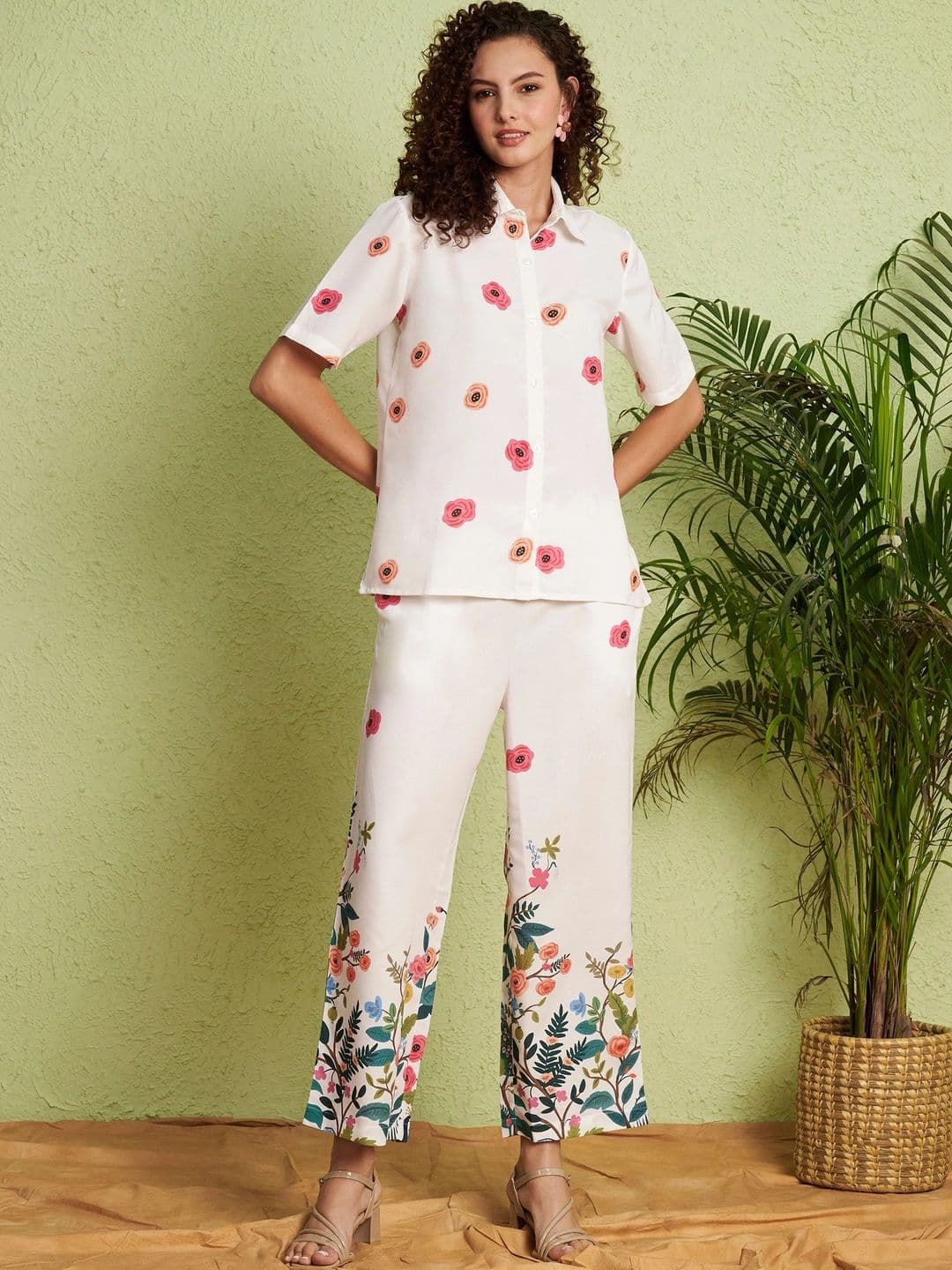 KALAMIR Floral Printed Shirt with Palazzos - view 1