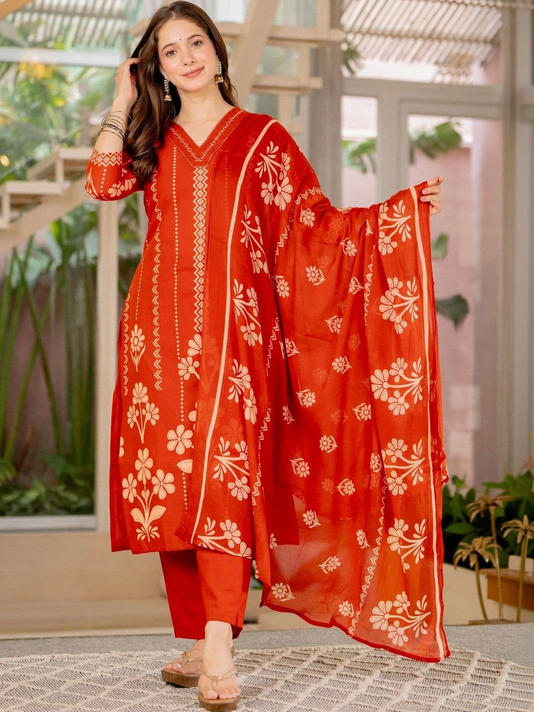 TOULIN Women Floral Printed Regular Pure Cotton Kurta with Trousers & With Dupatta - view 1