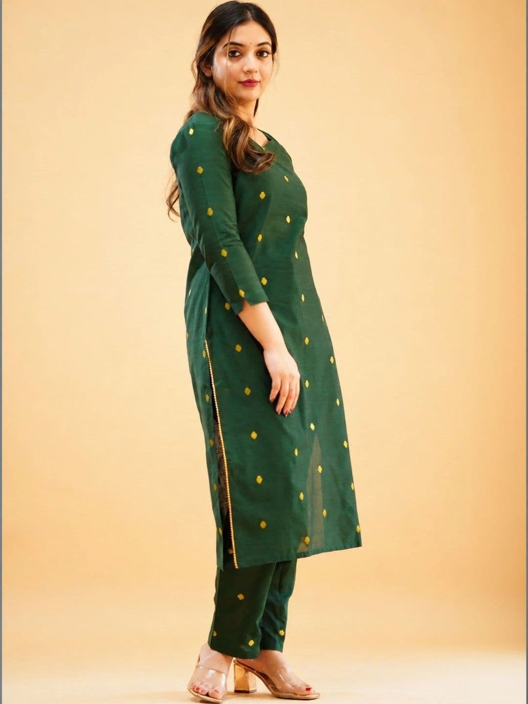 Jacy london Cotton Self Design Tunic with Trousers - view 1