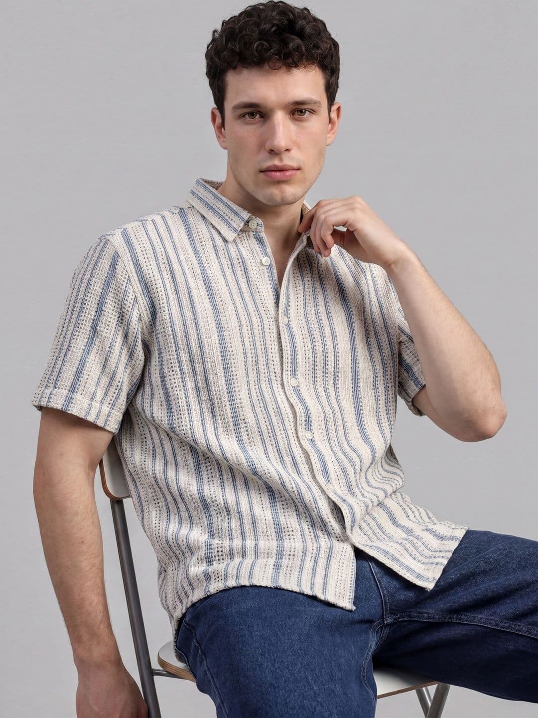 THE BEAR HOUSE Men Cotton Striped Regular Fit Short Sleeve Casual Shirt - view 1