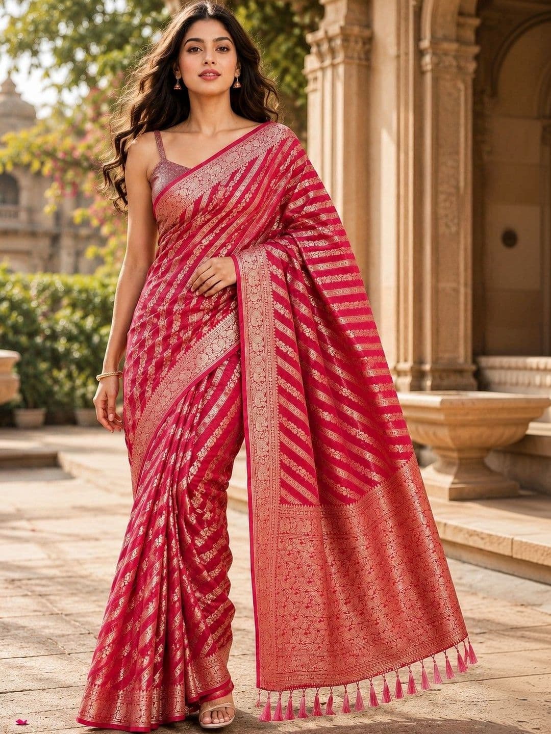 HERE&NOW Woven Design Zari Poly Georgette Designer Saree - view 1