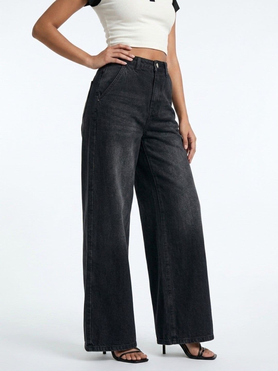 glitchez Women Wide Leg Mid-Rise Light Fade Jeans - view 1
