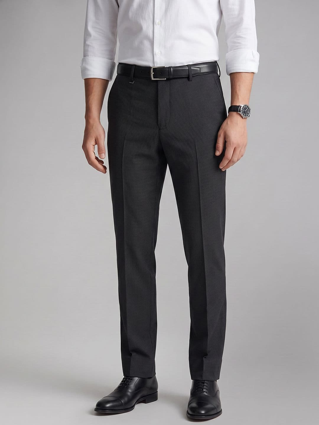 Van Heusen Men Slim Fit Checked Formal Trousers - view 1