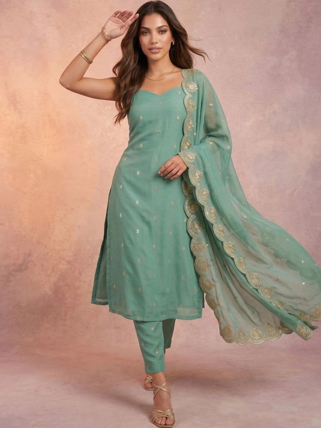 DRIP CHOWK Women Ethnic Motifs Embroidered Regular Kurta with Trousers & With Dupatta - view 1
