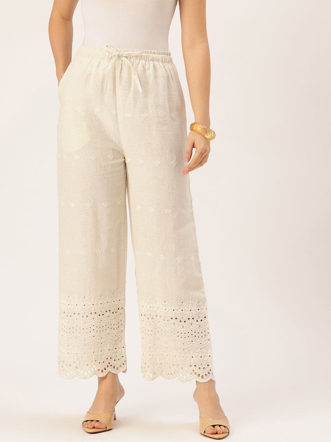 FERANOID Women Floral Embroidered Cropped Ethnic Palazzos - view 1