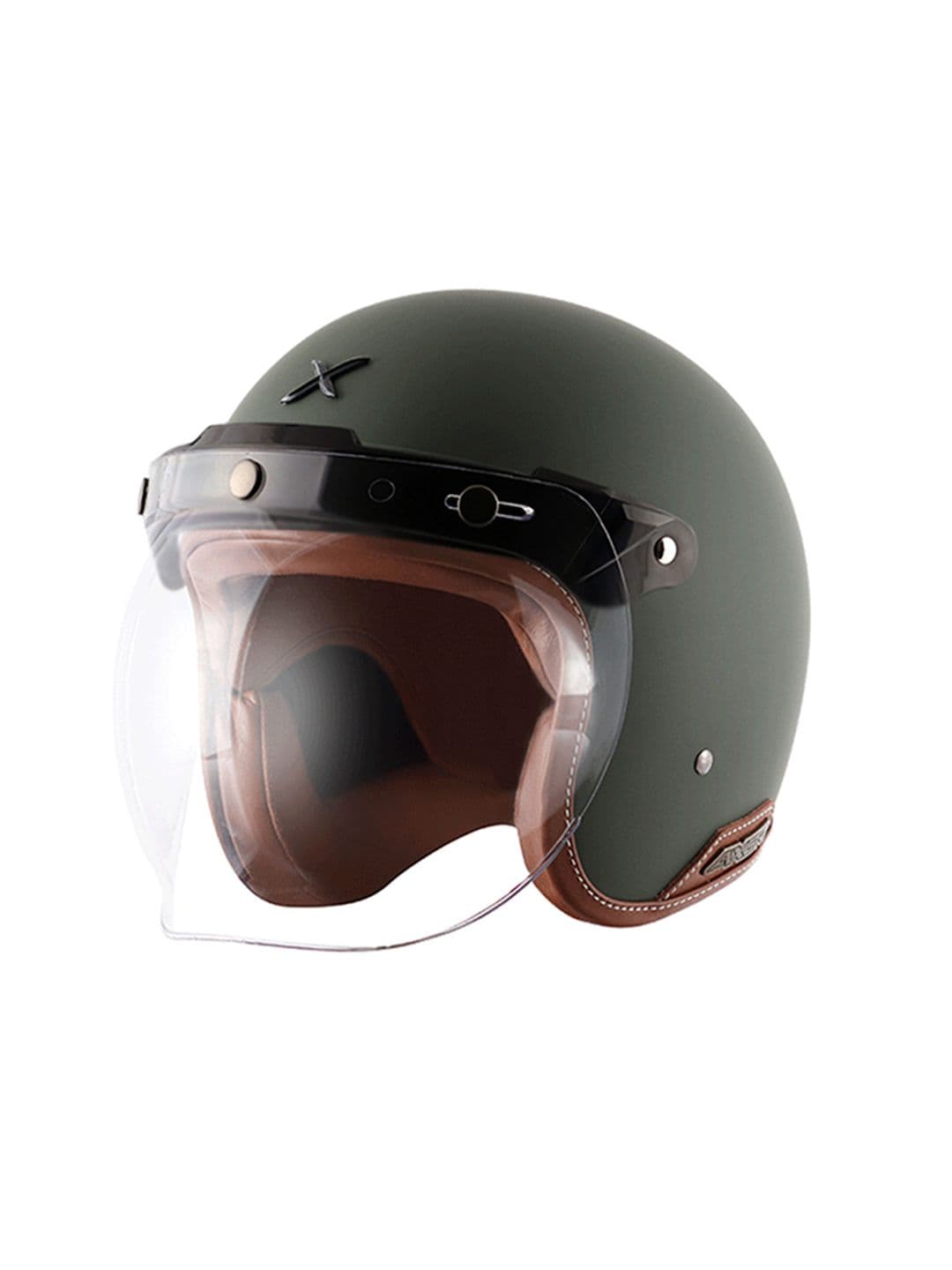 AXOR Retro Jet Leather Dull Battle Open Face Motorbike Helmet - view 1