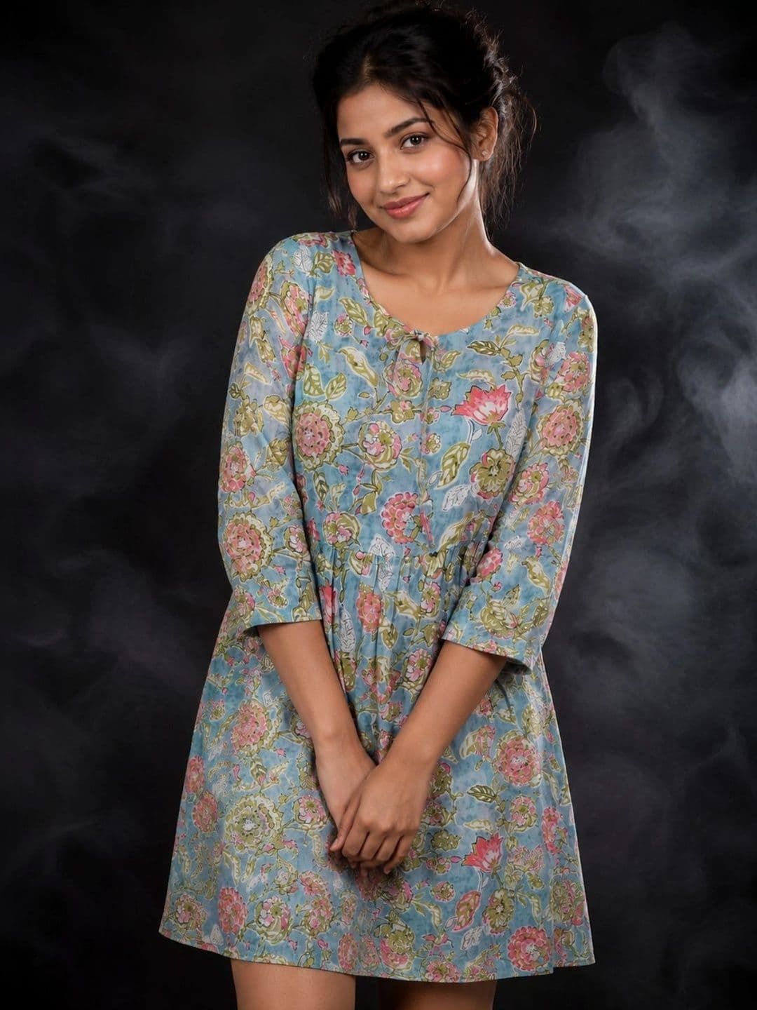 lavish fashion Floral Print Crepe A-Line Dress - view 1