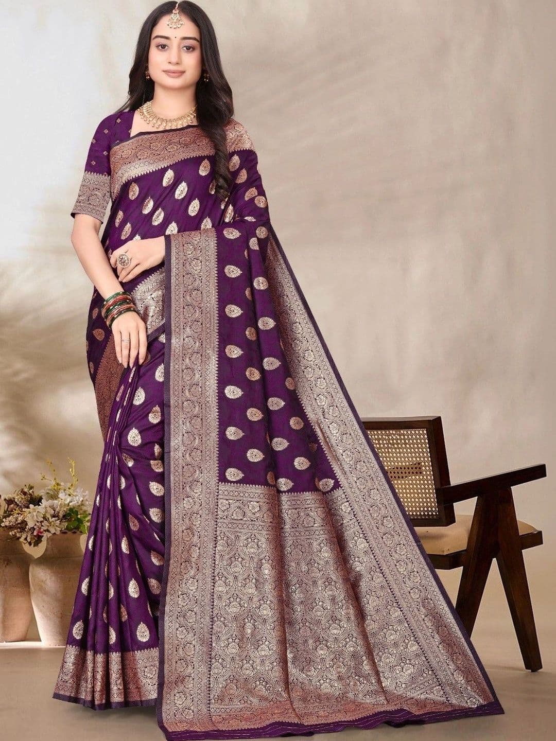 Dreamposhak Zari Satin Banarasi Saree - view 1