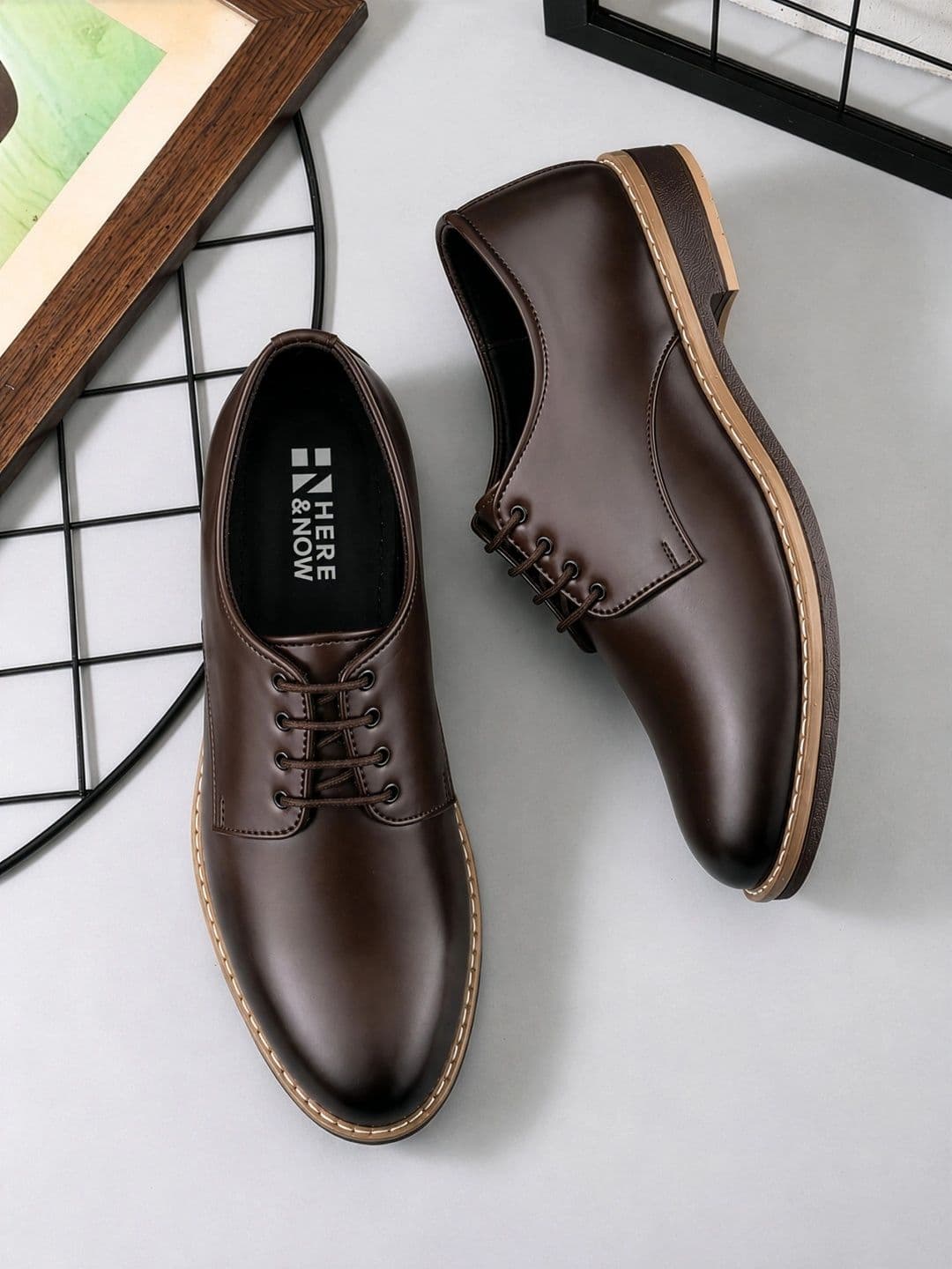 HERE&NOW Men Pointed Toe Lace-Ups Derbys Formal Shoes - view 1