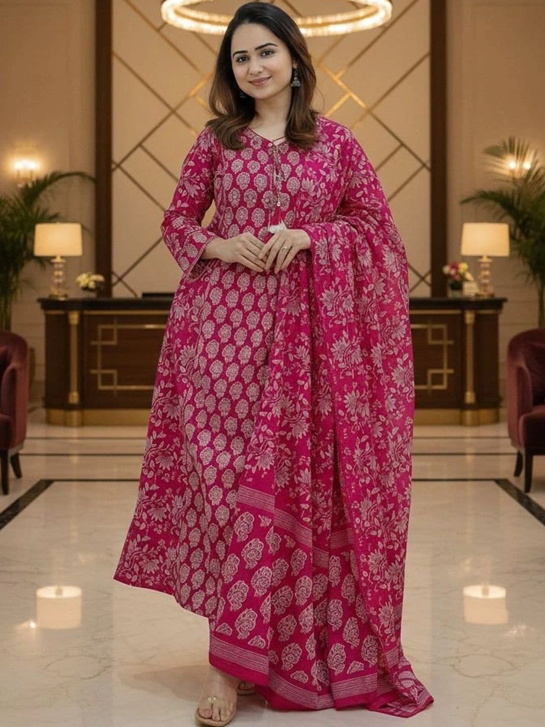 BABA KURTI Women Ethnic Motifs Printed Empire Kurta with Palazzos & With Dupatta - view 1
