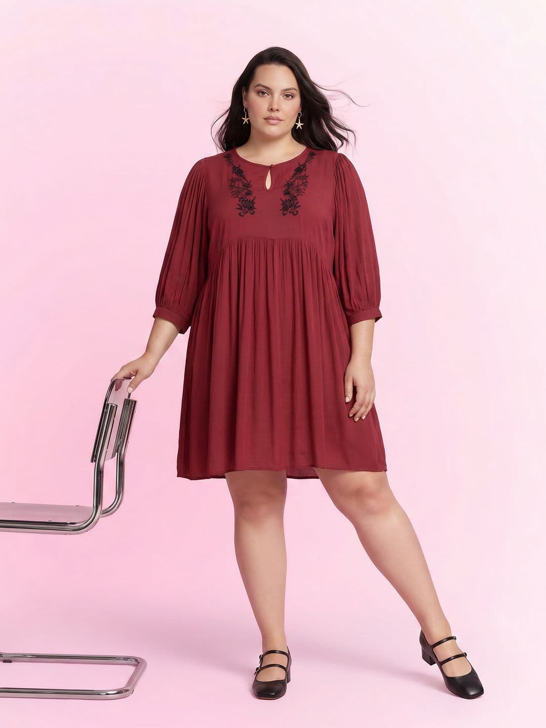 DressBerry Curve Plus Size Floral Embroidered A-Line Dress - view 1